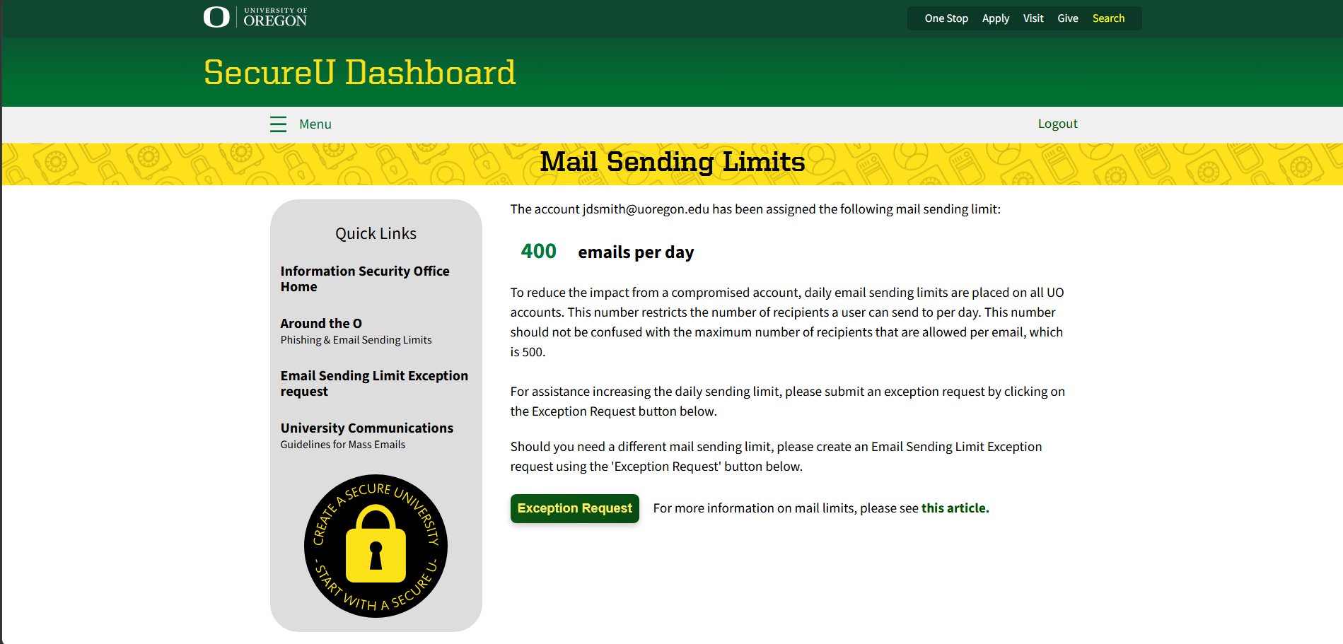 Mailing Limits Page
