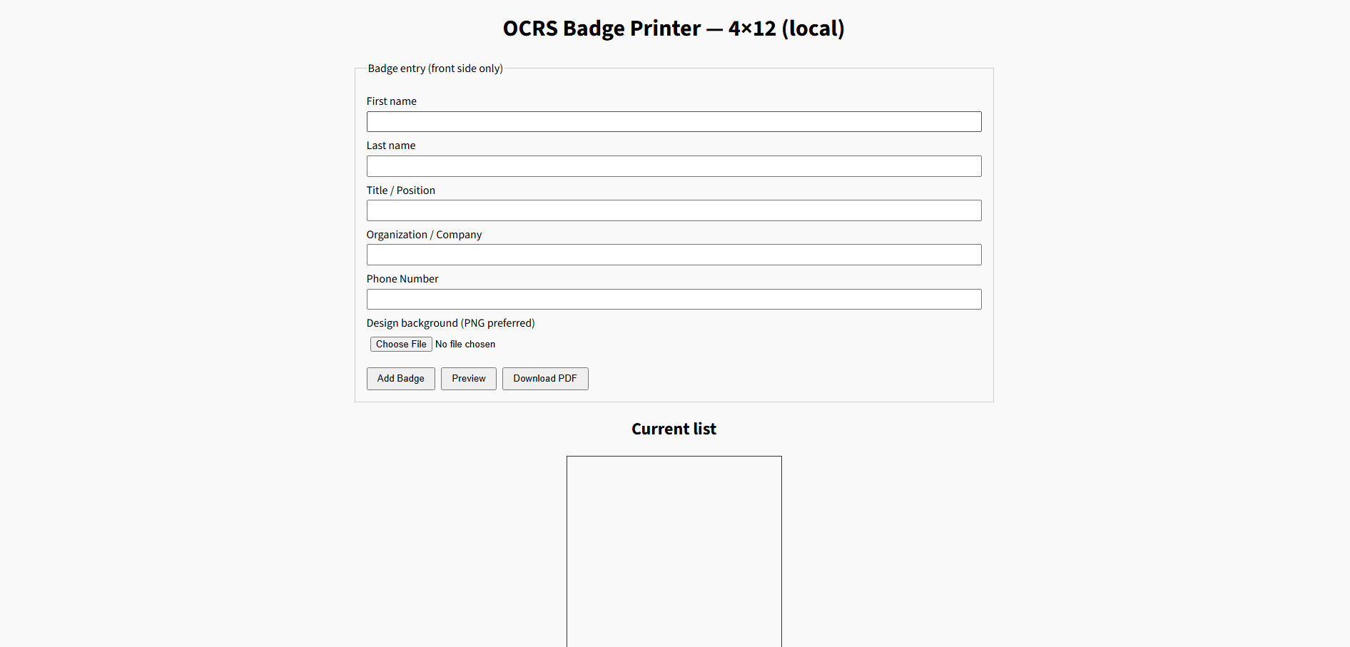 OCRS Badge Creator Fields